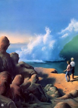 大衆的なファンタジー Painting - 描かれた世界 陸と海のファンタジー